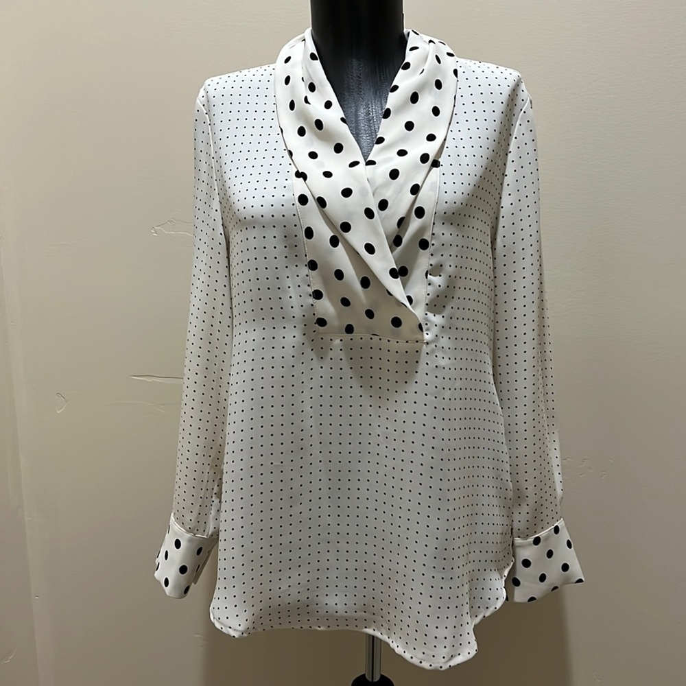 Chicos black and white polka dot blouse size 0